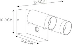 Lucide Taylor GU10 Sensor Wandspot - 2 Spots - Zwart -Buitentuinwinkel 749 1200 09831 02 30 technical drawing