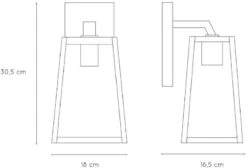 Lucide Matslot E27 Wandlamp - Zwart -Buitentuinwinkel 816 1200 29829 01 30 technical drawing