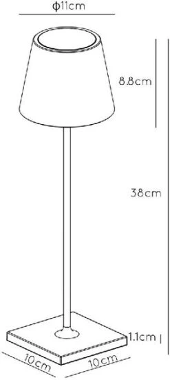 Lucide Justin Led Tafellamp - Wit -Buitentuinwinkel 900 404 27888 03 31 technical drawing