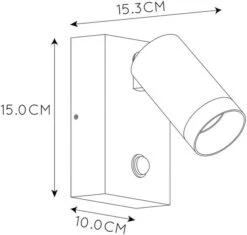 Lucide Taylor GU10 Sensor Wandspot - 1 Spot - Zwart -Buitentuinwinkel 900 945 09831 01 30 technical drawing