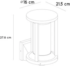 Lucide Cadix E27 Wandlamp - Zwart -Buitentuinwinkel 900 952 15803 01 30 technical drawing